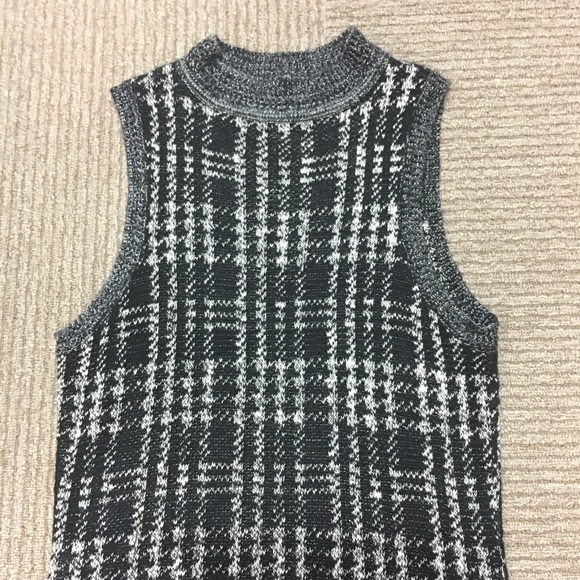 NWOT Black Gray Plaid Knit High Neck Dress - Picture 4 of 5
